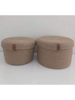 Mediterian İki Parça Hasır Kapaklı Sepet Takımı, Mutfak ve Banyo Düzenleme, Bej Renk