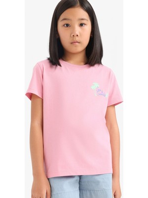 DeFacto Bisiklet Yaka Baskılı Kısa Kollu Tişört Kız Çocuk E0349A825SM
