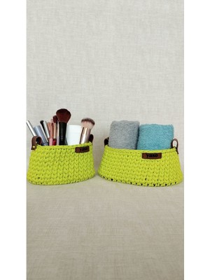 Mediterian Yeşil iki bölmeli oval örgü sepet, şık ve kullanışlı depolama çözümü