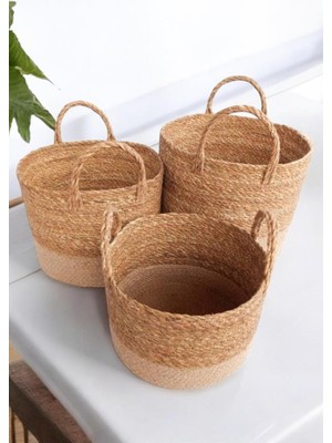 Mediterian Renkli 3'lü Hasır Düzenleyici Sepet Seti, Dekoratif ve Organize Edici