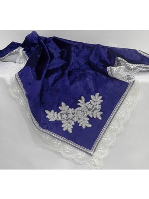 Mediterian Lacivert kadife ve dantelli şık nişan bohçası, özel günler için hazır, zarif ve şık