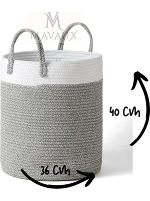 Mediterian Büyük Boy Jüt Hasır Sepet, Yan Saplı, Düzenleyici, Beyaz, 40cm x 36cm