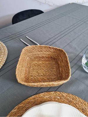 Mediterian Kare Hasır Örme Ekmek Sepeti, Çok Amaçlı, 18x18 cm, Kahverengi
