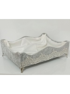 Mediterian Gri Kadife Ayaklı Havluluk Organizer, Şık ve Kullanışlı Çeyizlik Hediye