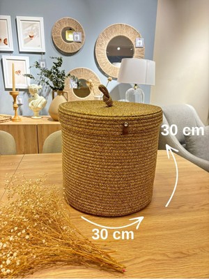 Mediterian Çok Amaçlı Kapaklı Hasır Sepet 30x30 Orta Boy Düzenleyici