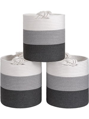 Mediterian 3'lü Hasır Sepet Seti, Çok Renkli, 30x30 cm, Jüt, Düzenleme ve Saklama İçin Uygun