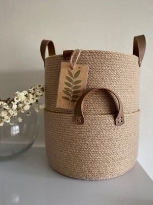 Mediterian Kahverengi Hasır Jüt Sepet Saksılık Dekoratif Düzenleyici 25x20