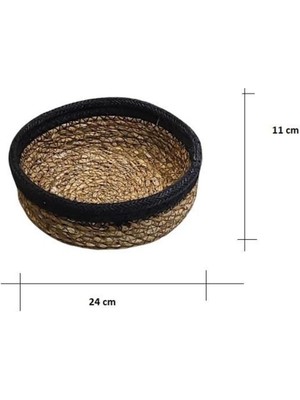 Mediterian Doğal Hasır Siyah Yuvarlak Sepet XS Boy, 1 Parça