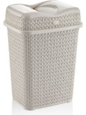 Mediterian Örgü Desenli 10 Litre Plastik Çöp Kovası, şık ve kullanışlı bej tasarım