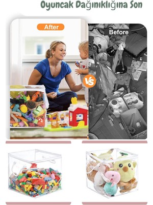 Mediterian Şeffaf PVC Küp Çamaşır Sepeti, 3'lü, 30x30x30, Beyaz, Plastik, Düzenleme Seti