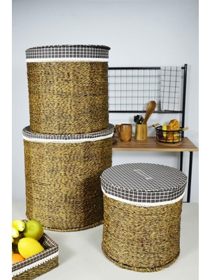 Mediterian 3'lü Kahverengi Yuvarlak Çamaşır Sepeti Seti, şık ve pratik depolama çözümü