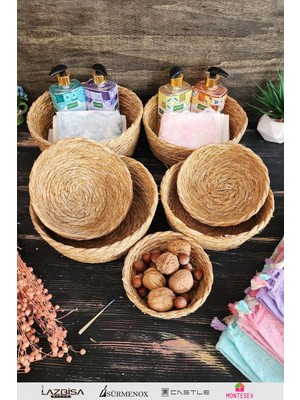 Mediterian 7'li Hasır Sepet Takımı, Mutfak ve Banyo Düzenleyici, 4+ parçalı, doğal ve şık set