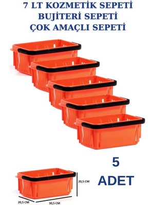 Mediterian Turuncu 7 litrelik çok amaçlı saklama sepeti, 4+ parça, dayanıklı plastik malzeme