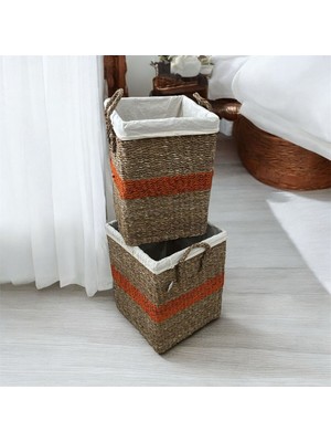 Mediterian İki Parçalı Hasır Sepet, Çok Amaçlı, Hafif ve Şık, Bej Renk, Dayanıklı Tasarım