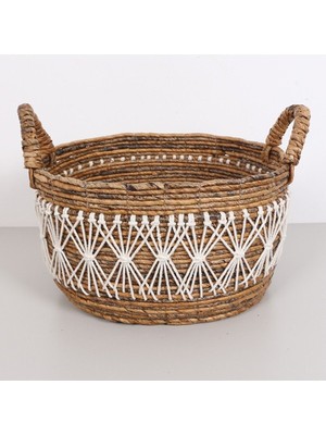 Mediterian El Yapımı Bej Oval Sepet 40x34x31 cm, Doğal Abaka, Şık ve Kullanışlı Tasarım