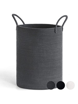 Mediterian 40cm-36cm Çok Amaçlı Hasır Sepet, Yan Saplı, Gri, Pamuklu, Düzenleyici