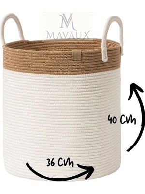 Mediterian Genis Çok Amaçlı Sepet, Saplı, Hasır, Krem, 36x40cm