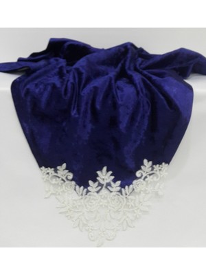 Mediterian Kadife Nişan Bohçası Köşe Aplikli, Şık ve Zarif Tasarım, Lacivert Renk, Kumaş, Tek Boyut