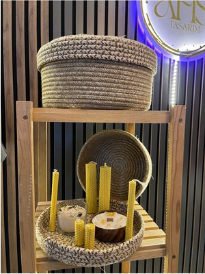 Mediterian Doğal jüt hasır kapaklı sunum sepeti seti, şık ve kullanışlı ev aksesuarı, bej renk, 4 parça