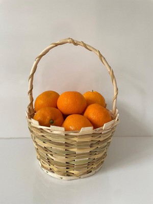 Mediterian Şık ve hafif yuvarlak meyve toplama sepeti, dayanıklı hasır materyal, sarı renk