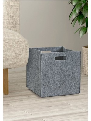 Mediterian Gri Keçe Çok Amaçlı Organizer Sepet 24x24 cm, Dolap İçi Düzenleyici