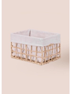 Mediterian Pembe Hasır Organizer Sepet, 26x18x16 cm, Şık ve Doğal Depolama Çözümü