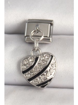 Gümüş Renk Zirkon Taşlı Kalp Model Nomination Charm - EBJ250501W32949