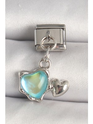 Gümüş Renk Mavi Mineli Kalp Model Nomination Charm - EBJ250501W32942