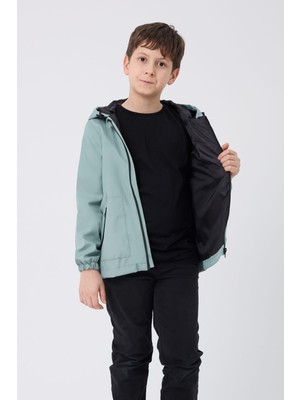 Spor Erkek Çocuk Mürdüm Içi Astarlı Su ve Rüzgar Geçirmez Kapüşonlu Çift Fermuarlı Cepli Yağmurluk