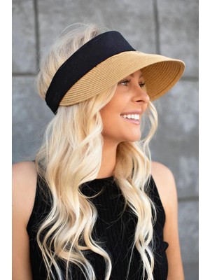 Külah Kadın Geniş Siperli Camel Vizör Hasır Plaj Şapkası