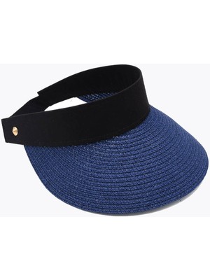 Külah Kadın Geniş Siperli Lacivert Vizör Hasır Plaj Şapkası