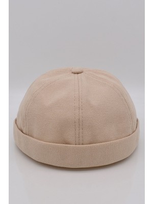 Külah Kadın Hipster Katlamalı Cap Bej Docker Şapka