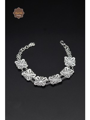 Kare Çiçek Model 925 Ayar Saf Telkari Gümüş Kadın Bileklik 201023957