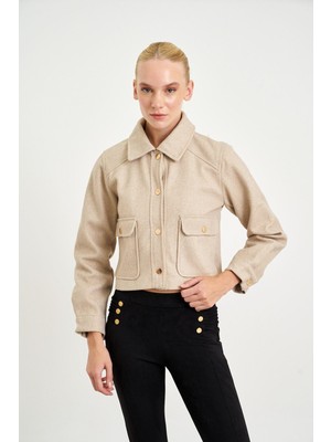 Çıtçıtlı Melanjlı Kısa Kaşe Mont