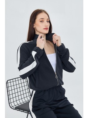 Şeritli Fermuarlı Scuba Modal Sweatshirt