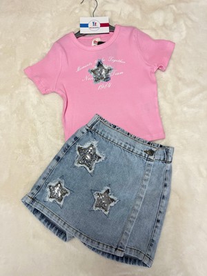 Nurcan Bebe Yıldızlı Şort Etekli Fitilli Badili Takım