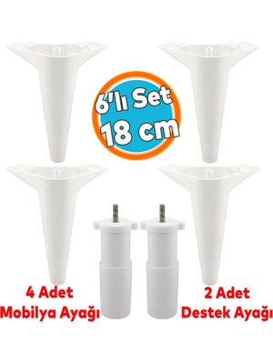 Mobilya Tv Ünitesi Koltuk Kanepe Konsol Destek Ayağı Ayakları 18 cm Beyaz M8 6'lı Set