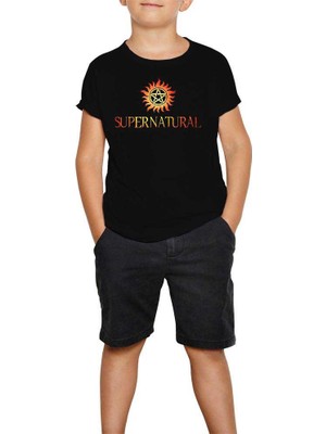Supernatural Logo In Red Siyah Çocuk Tişört
