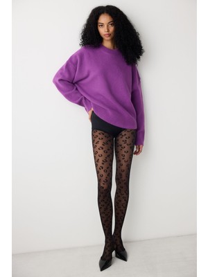 Classy Leopard Siyah Külotlu Çorap