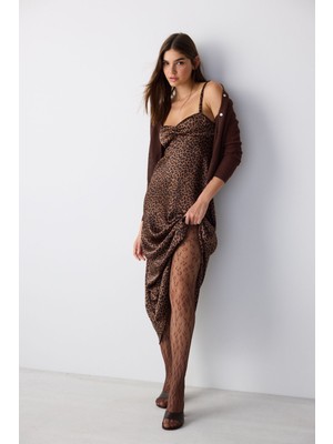 Leopard File Kahverengi Soket Çorap