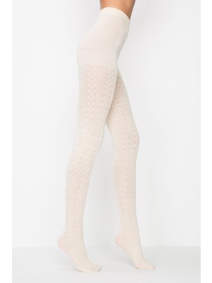 Penti Kadın Kalın Kışlık Külotlu Çorap Vanilya Karina Kendinden Desenli Hızlı Kurutma Özellikli