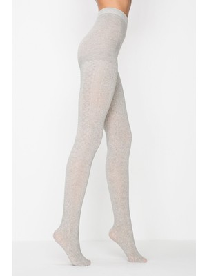 Penti Kadın Kalın Kışlık Külotlu Çorap Açık Gri Kendinden Desenli Hızlı Kurutma Pamuk-Polyamid-Elastan