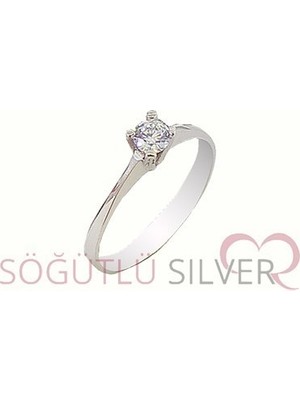 925 Ayar Gümüş Rodyumlu Tek Taş Yüzük SGTL2984