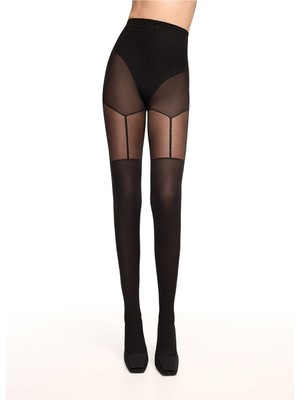 Kadın Siyah Hold Up Çizgili Desenli Külotlu Çorap