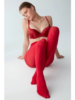 Penti Tango Kırmızı Mikro 40 Külotlu Çorap-Licious Hızlı Kurutma Özelliği ile Düz Desenli Pamuk Polyamid Elastan