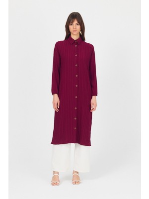 Bordo Düğmeli Kol Lastikli Uzun Tunik 4507A