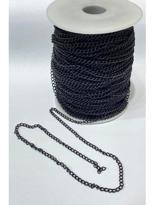 Hayalperest Boncuk Siyah Yassı Metal Kolye Zinciri 1 mt