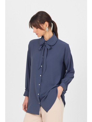 Antrasit Fırfır Yaka Detaylı Bağlamalı Tunik 4856A