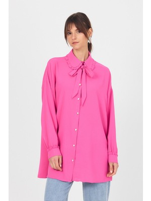 Pembe Fırfır Yaka Detaylı Bağlamalı Tunik 4586A