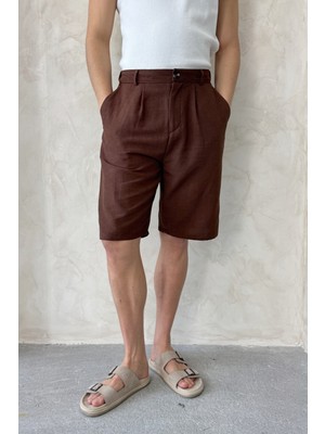 Erkek Pileli Baggy Keten Şort